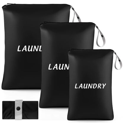 Dntorx 3 Pcs Travel Laundry Bags Dirty Clothes Travel Bag, Foldable Waterproof Laundry Bag with Sturdy Handle for Family Beach Gym Pool Yoga Workout College Dorm Swimsuit Diaper Storage, Black - size: 3 Pack - 45x60cm + 35x55cm + 30x40cm