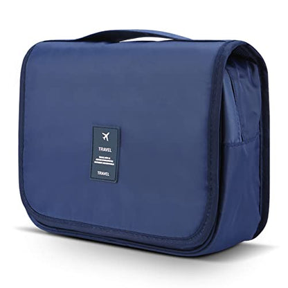 Mossio Hanging Toiletry Bag - Large Cosmetic Makeup Travel Organizer for Men & Women with Sturdy Hook - color: Dark Blue