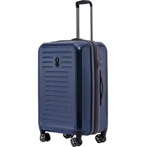 Spyder Rails 25 Inch Expandable Hardside Checked Suitcase with 360° Spinner Wheels, TSA Approved Lock - color: Carbon Blue, size: Medium Checked