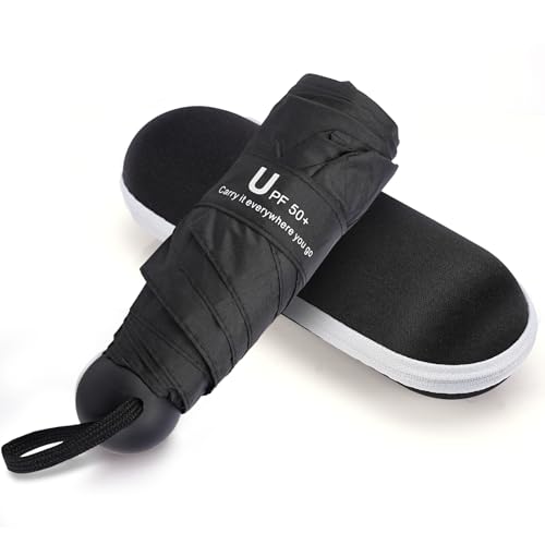 Mini Umbrella for Travel, Compact Folding Umbrella with Case - color: Black