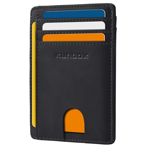 RUNBOX Slim Wallet for Men and Women, RFID Blocking Leather Card Holder - color: Classic Black