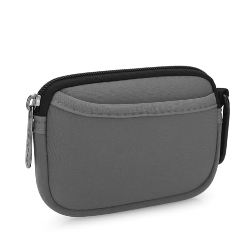 E-Tree Small Soft Neoprene Zipper Pouch with Carabiner Clip,Tech Bag Grey - color: Grey