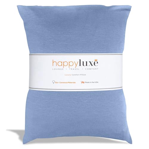 Happyluxe Travel Pillow for Airplanes | USA Made Small Pillows for Sleeping - color: Serenity Blue