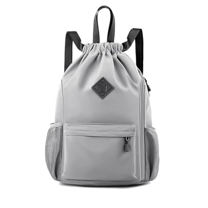 Valleycomfy Waterproof Drawstring Gym Backpack Bag for Men & Women Grey - color: A-grey