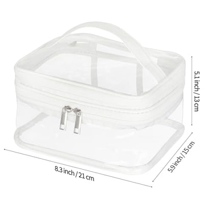 HAOGUAGUA Double Layer Clear Cosmetic Bag Makeup Bag, Waterproof Travel Toiletry Bag, Transparent PVC Pouch Organizer (White) - color: White