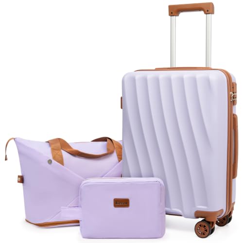 Eeeza Carry on Luggage Sets 3 Piece Suitcases (LightPurple, 20"/DB/TB) - color: LightPurple, size: 3 Piece Sets (20/DB/TB)