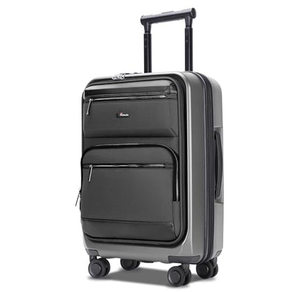 20 Inch Softside Suitcase with Spinner wheels, Carry on Luggage with & USB Port,Hybrid Soft Front & Hard Shell Large Checked Luggage with TSA Lock, Grey - color: Grey, size: 20 Inch