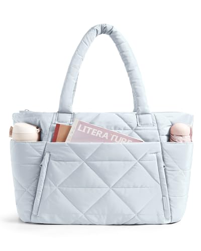 BAGSMART Tote Bag for Women, Puffer Tote Bag for Work Large Shoulder Bag - color: D-gray-blue