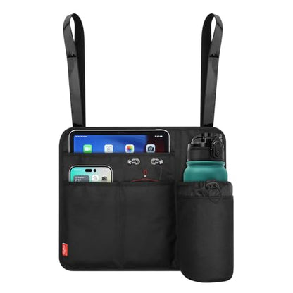 Airplane Seat Back Organizer & Storage, Airplane Tray Table Cover for Personal Items, Airline Seat Hanging Pockets Media Pouch,Reusable Travel Essentials, Fits Tablets, Cell Phone,Water Bottle (Black) - color: Black