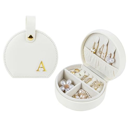 Travel Jewelry Case,Personalized Jewelry Box,Elegant Half-Moon Design with Personalized Golden Initial Case,Personalized Gifts for Women,Jewelry organizer;Personalized Gifts for Women or Friends(A) - style: A