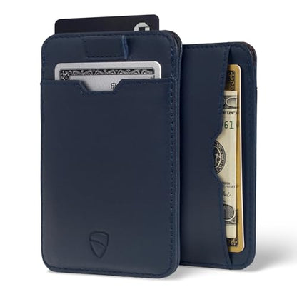 Vaultskin CHELSEA Slim Minimalist Front Pocket Leather Wallet with RFID Blocking for Men with Gift Box (Navy Blue) - color: Navy Blue