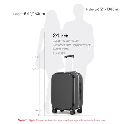 mixi Luggage Suitcase with Spinner Wheels, 24'' Checked Travel Luggage Aluminum Frame PC Hardside with TSA Lock & Cover - Rock Gray - color: Rock Gray, size: 24-inch