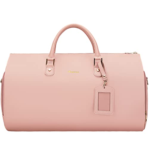 Modoker 2-in-1 PU Leather Garment Duffle Bag with Shoulder Strap, Pink - color: Pink