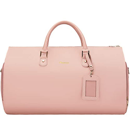 Modoker 2-in-1 PU Leather Garment Duffle Bag with Shoulder Strap, Pink - color: Pink