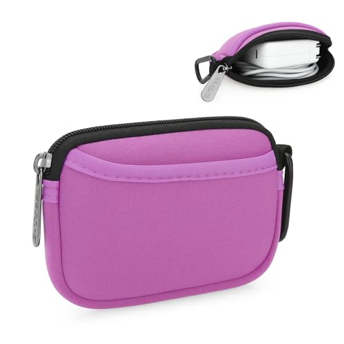 E-Tree Small Soft Neoprene Zipper Pouch with Carabiner Clip,Tech Bag Pink - color: Pink