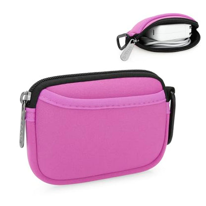 E-Tree Small Soft Neoprene Zipper Pouch with Carabiner Clip,Tech Bag Pink - color: Pink