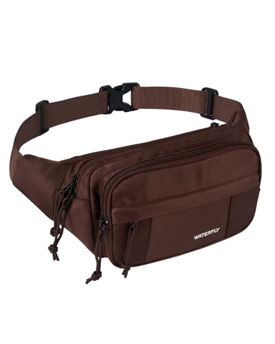 WATERFLY Fanny Pack Waist Bag: 2.5L Large 5 Zipper Pockets for Women Men - color: Brown