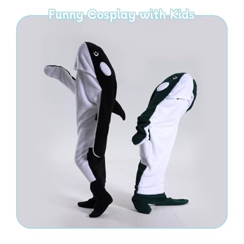Whale Blanket Hoodies Whale Onesie Wearable Whale Blanket Soft Plush Whale Costume Pajamas Animals Sleeping Bag - color: Black, size: X-Large