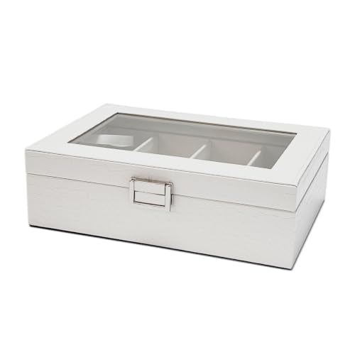 UnionPlus Vegan Leather Multi-Slots Sunglasses Eyeglasses Organizer - color: Croco White, size: 4-Slots