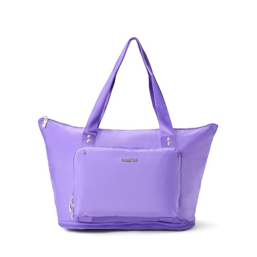 Baggallini Carryall Expandable Lightweight Travel Tote 22" Packable Folding Compact Nylon Washable Weekender w/Luggage Sleeve - color: Lavender Surf