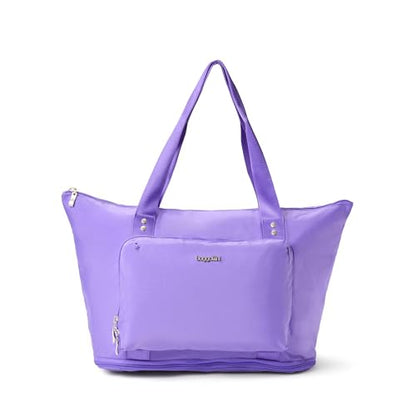 Baggallini Carryall Expandable Lightweight Travel Tote 22" Packable Folding Compact Nylon Washable Weekender w/Luggage Sleeve - color: Lavender Surf