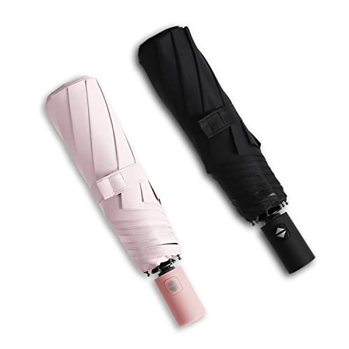 BAODINI Small UV Protection Travel Umbrella Compact for Rain and Sun UPF 50+ Windproof Portable 42 inch Umbrella for Women and Men - color: B-2 Pack-Pink & Black