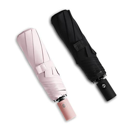 BAODINI Small UV Protection Travel Umbrella Compact for Rain and Sun UPF 50+ Windproof Portable 42 inch Umbrella for Women and Men - color: B-2 Pack-Pink & Black