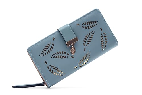 Small Wallet Women RFID Blocking Leather Bifold Wallet Credit Card Holder for Women Ladies Compact Wallet Mini Purse With Zipper Pocket (Blue)
