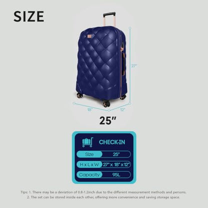 25'' Luggage,Expandable,PC Hardshell Suitcases w/Wheels - color: NAVY, size: 25 inch Single Piece