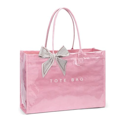 Lushandy PVC Tote Bag Women's Waterproof Jelly Beach Bag Work Hobo Handbag - color: Solid-pink