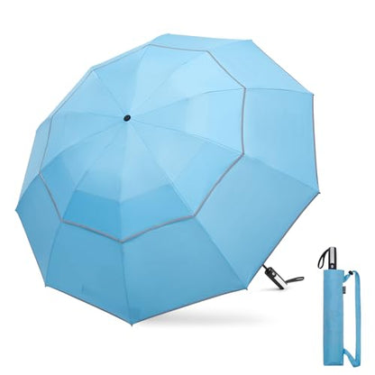 G4Free 54/62 Inch Large Inverted Golf Umbrella Windproof Reflective Stripe - color: Sky Blue, size: 62 inch