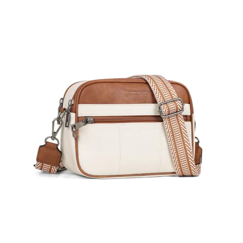 HomemeDiary Anti Theft Crossbody Bag for Women, RFID Leather Shoulder Purse - color: Beige & Mocha Brown