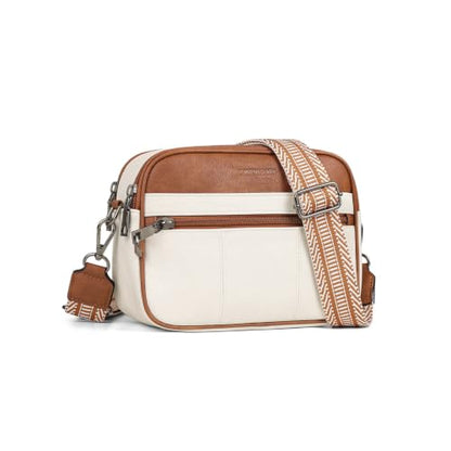 HomemeDiary Anti Theft Crossbody Bag for Women, RFID Leather Shoulder Purse - color: Beige & Mocha Brown