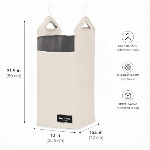 The Fine Living Co. Hanging Laundry Hamper Bag, Heavy Duty Hanger, Space Saving Closet Hamper Organizer (Beige) (Pack of 2) - color: Cream, size: Single Compartment (Pack of 2)