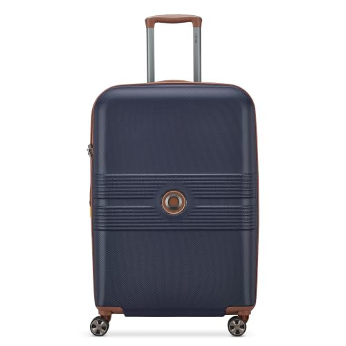 DELSEY PARIS Flanerie SE - Hardside Checked In Luggage 24 Inch - 360° Dual Spinner Wheels - TSA Lock - Lightweight Polycarbonate Travel Suitcase with Vegan Leather, Blue - color: navy, style: 24" Spinner