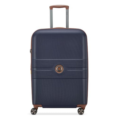 DELSEY PARIS Flanerie SE - Hardside Checked In Luggage 24 Inch - 360° Dual Spinner Wheels - TSA Lock - Lightweight Polycarbonate Travel Suitcase with Vegan Leather, Blue - color: navy, style: 24" Spinner