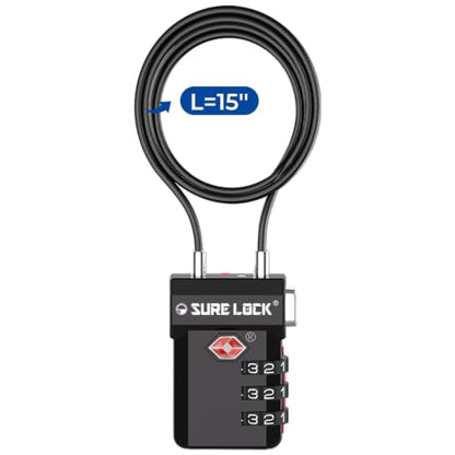 SURE LOCK 3 Digit TSA Approved Luggage Locks - size: Long Cable