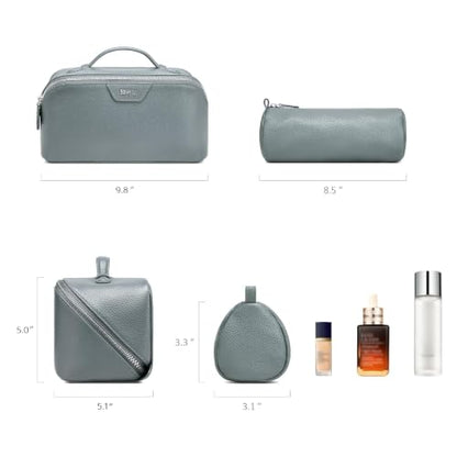 BOYATU Genuine Leather Travel Makeup Bag: Hand-made 3 Pcs Set Cosmetic Bags - color: 03Blue