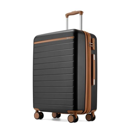 Kono Checked Suitcase 24in Expandable ABS+PC Side Handles luggage Black - color: Black, size: Checked-Medium 24-Inch