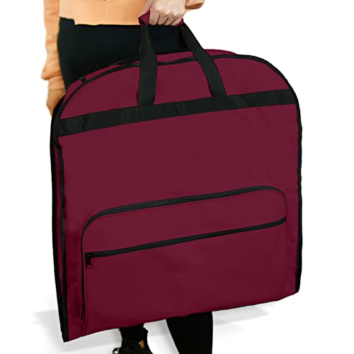 Dalix 60" Foldable Garment Bag Suits Cover Dresses w Front Pocket - color: Maroon