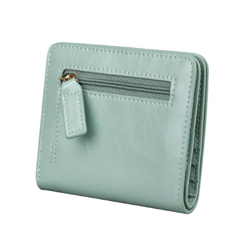 Itslife Women's Rfid Blocking Small Compact Bifold Leather Pocket Wallet Ladies Mini Purse with id Window (Waxed Light Green) - color: Turquoise