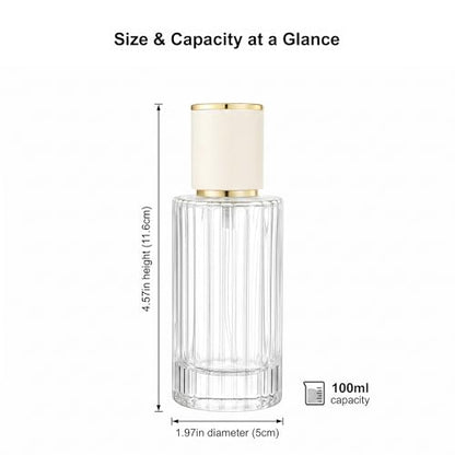YU FENG 2 Pack 100ml Glass Perfume Spray Bottles, Gold Rim Atomizer - color: Ivory Cylinder