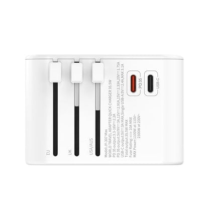 World Travel Adapter Quick Charger 35.5W, White - color: Snow White