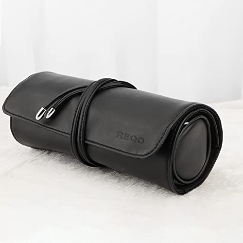 REQO Makeup Brush Organizer with Lid,Makeup Brush Holder Case Dustproof Black,Make Up Brush Bag Pouch with Cover Trave