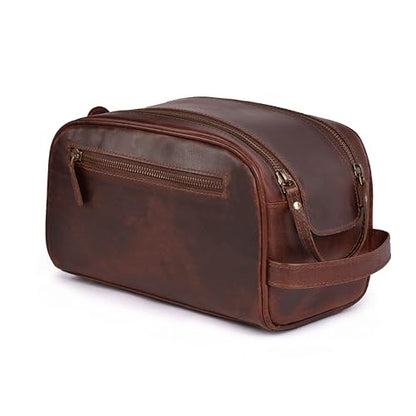 Leather Toiletry Bag for Men, Travel Dopp Kit Shaving Bag - color: Cherry