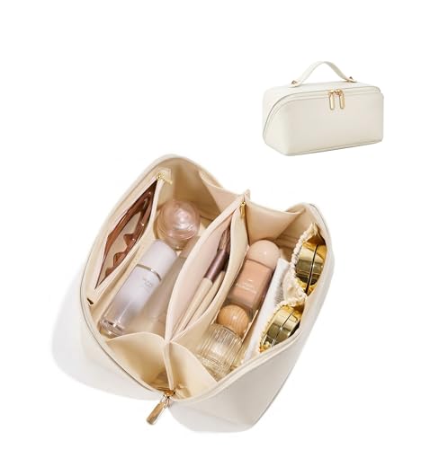 ALEXTINA Travel Makeup Bag, PU Leather Cosmetic Bag, White - color: smooth white, size: Medium