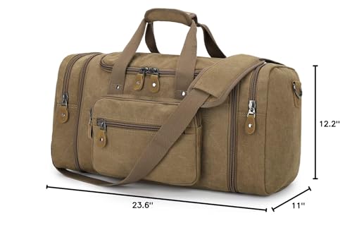 Gonex Canvas Duffle Bag, Expandable 60L Travel Overnight Weekender Bag - color: Coffee, size: X-Large-60L (Without Shoe Compartment)