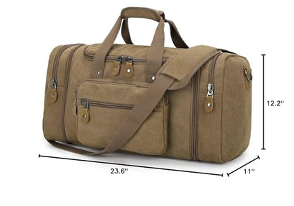 Gonex Canvas Duffle Bag, Expandable 60L Travel Overnight Weekender Bag - color: Coffee, size: X-Large-60L (Without Shoe Compartment)