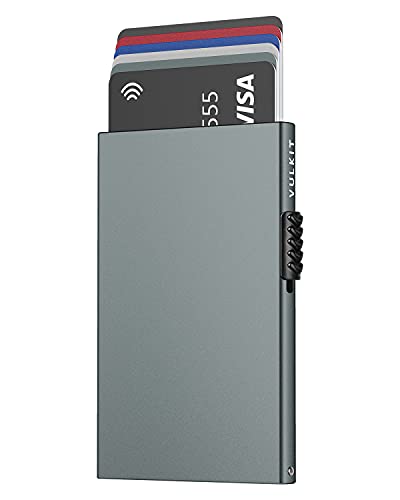 VULKIT 미니멀리스트 신용 카드 홀더 팝업 카드 케이스 RFID 보호 슬림 메탈 지갑 카드 홀더 지갑, 스페이스 그레이., 미니멀리스트 - color: 스페이스 그레이.