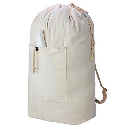 Laundry Bag Backpack, Canvas Laundry Bag with Straps & Drawstring, Beige XL - color: Beige, size: X-Large